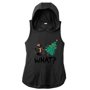 Funny Black Cat Pushing Christmas Tree Over Cat What Ladies PosiCharge Tri-Blend Wicking Draft Hoodie Tank