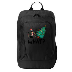 Funny Black Cat Pushing Christmas Tree Over Cat What City Backpack