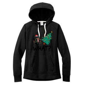 Funny Black Cat Pushing Christmas Tree Over Cat What Women's Fleece Hoodie