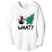 Funny Black Cat Pushing Christmas Tree Over Cat What Women's Perfect Tri Tunic Long Sleeve Shirt