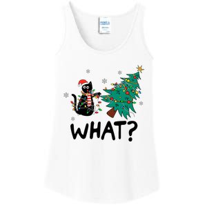 Funny Black Cat Pushing Christmas Tree Over Cat What Ladies Essential Tank