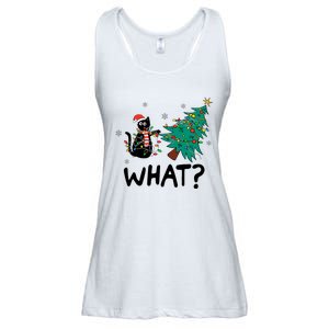 Funny Black Cat Pushing Christmas Tree Over Cat What Ladies Essential Flowy Tank