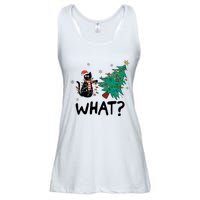 Funny Black Cat Pushing Christmas Tree Over Cat What Ladies Essential Flowy Tank