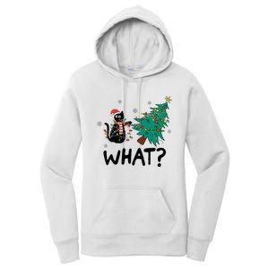 Funny Black Cat Pushing Christmas Tree Over Cat What Women's Pullover Hoodie