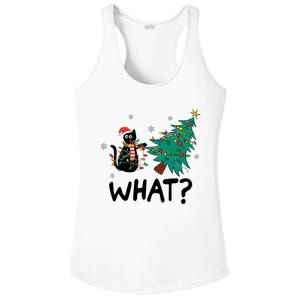 Funny Black Cat Pushing Christmas Tree Over Cat What Ladies PosiCharge Competitor Racerback Tank