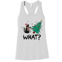 Funny Black Cat Pushing Christmas Tree Over Cat What Women's Racerback Tank