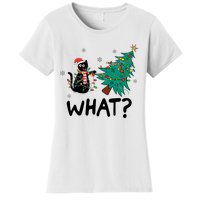 Funny Black Cat Pushing Christmas Tree Over Cat What Women's T-Shirt