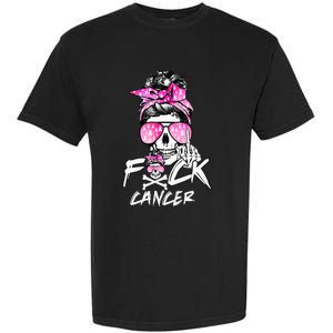 Fuck Breast Cancer  Warrior Pink Ribbon Messy Bun Hair Garment-Dyed Heavyweight T-Shirt