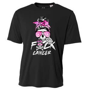 Fuck Breast Cancer  Warrior Pink Ribbon Messy Bun Hair Cooling Performance Crew T-Shirt