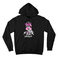 Fuck Breast Cancer  Warrior Pink Ribbon Messy Bun Hair Hoodie