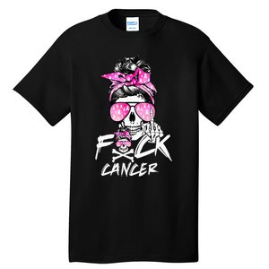 Fuck Breast Cancer  Warrior Pink Ribbon Messy Bun Hair Tall T-Shirt