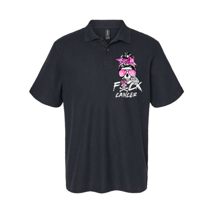 Fuck Breast Cancer  Warrior Pink Ribbon Messy Bun Hair Softstyle Adult Sport Polo