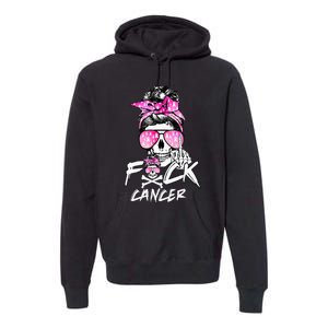 Fuck Breast Cancer  Warrior Pink Ribbon Messy Bun Hair Premium Hoodie