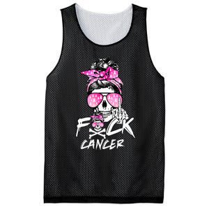 Fuck Breast Cancer  Warrior Pink Ribbon Messy Bun Hair Mesh Reversible Basketball Jersey Tank