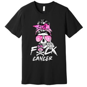 Fuck Breast Cancer  Warrior Pink Ribbon Messy Bun Hair Premium T-Shirt