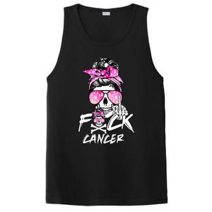 Fuck Breast Cancer  Warrior Pink Ribbon Messy Bun Hair PosiCharge Competitor Tank