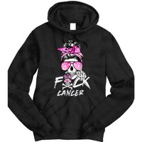 Fuck Breast Cancer  Warrior Pink Ribbon Messy Bun Hair Tie Dye Hoodie