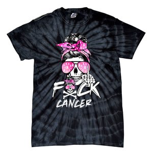 Fuck Breast Cancer  Warrior Pink Ribbon Messy Bun Hair Tie-Dye T-Shirt