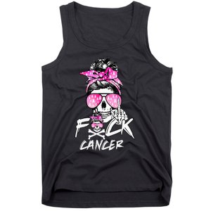 Fuck Breast Cancer  Warrior Pink Ribbon Messy Bun Hair Tank Top