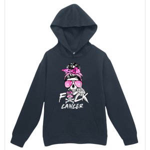 Fuck Breast Cancer  Warrior Pink Ribbon Messy Bun Hair Urban Pullover Hoodie