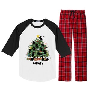 Funny Black Cat Pushing Christmas Tree Over Cat What Raglan Sleeve Pajama Set