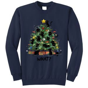 Funny Black Cat Pushing Christmas Tree Over Cat What Tall Sweatshirt