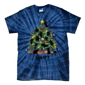 Funny Black Cat Pushing Christmas Tree Over Cat What Tie-Dye T-Shirt