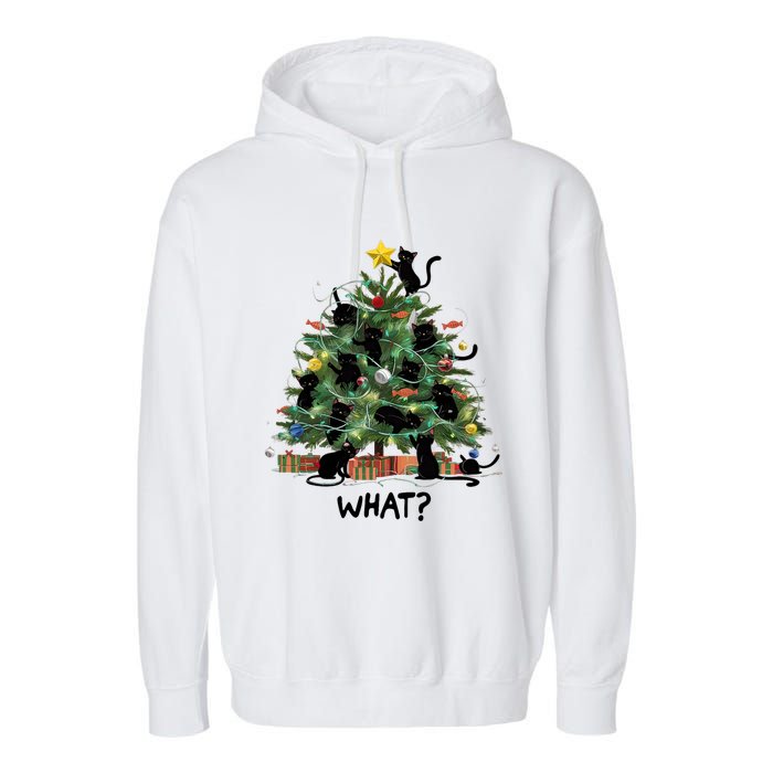 Funny Black Cat Pushing Christmas Tree Over Cat What Garment-Dyed Fleece Hoodie