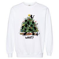 Funny Black Cat Pushing Christmas Tree Over Cat What Garment-Dyed Sweatshirt