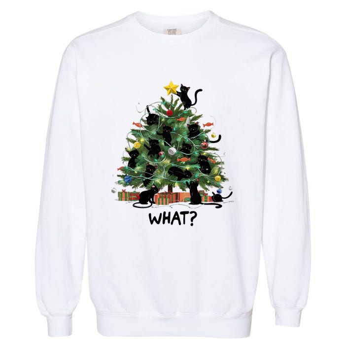 Funny Black Cat Pushing Christmas Tree Over Cat What Garment-Dyed Sweatshirt