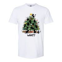 Funny Black Cat Pushing Christmas Tree Over Cat What Softstyle CVC T-Shirt