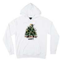 Funny Black Cat Pushing Christmas Tree Over Cat What Hoodie