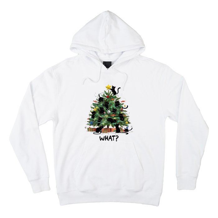 Funny Black Cat Pushing Christmas Tree Over Cat What Hoodie