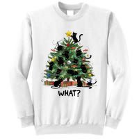 Funny Black Cat Pushing Christmas Tree Over Cat What Sweatshirt