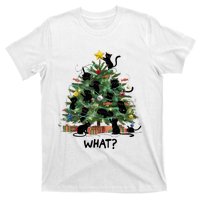 Funny Black Cat Pushing Christmas Tree Over Cat What T-Shirt