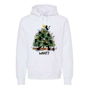 Funny Black Cat Pushing Christmas Tree Over Cat What Premium Hoodie