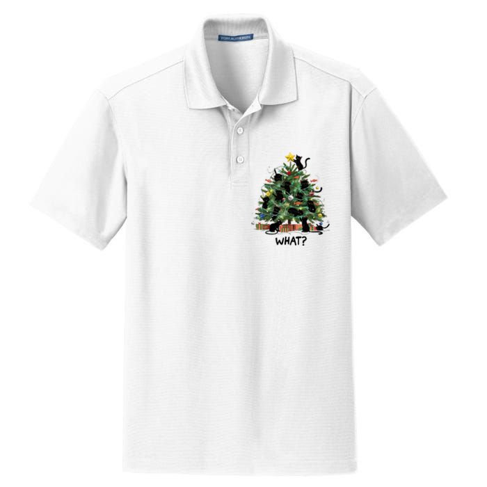 Funny Black Cat Pushing Christmas Tree Over Cat What Dry Zone Grid Polo