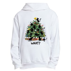 Funny Black Cat Pushing Christmas Tree Over Cat What Urban Pullover Hoodie