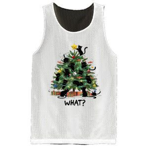 Funny Black Cat Pushing Christmas Tree Over Cat What Mesh Reversible Basketball Jersey Tank