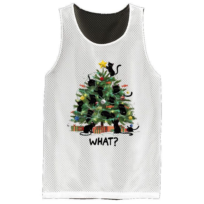 Funny Black Cat Pushing Christmas Tree Over Cat What Mesh Reversible Basketball Jersey Tank