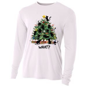 Funny Black Cat Pushing Christmas Tree Over Cat What Cooling Performance Long Sleeve Crew