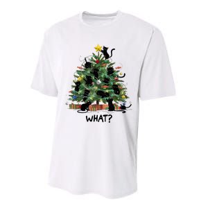 Funny Black Cat Pushing Christmas Tree Over Cat What Performance Sprint T-Shirt