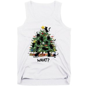 Funny Black Cat Pushing Christmas Tree Over Cat What Tank Top