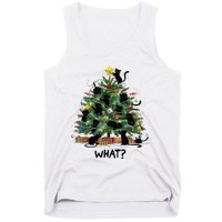 Funny Black Cat Pushing Christmas Tree Over Cat What Tank Top