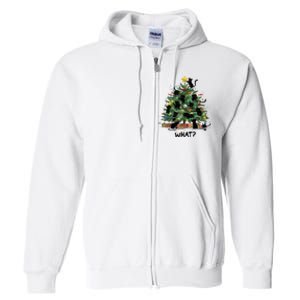 Funny Black Cat Pushing Christmas Tree Over Cat What Full Zip Hoodie