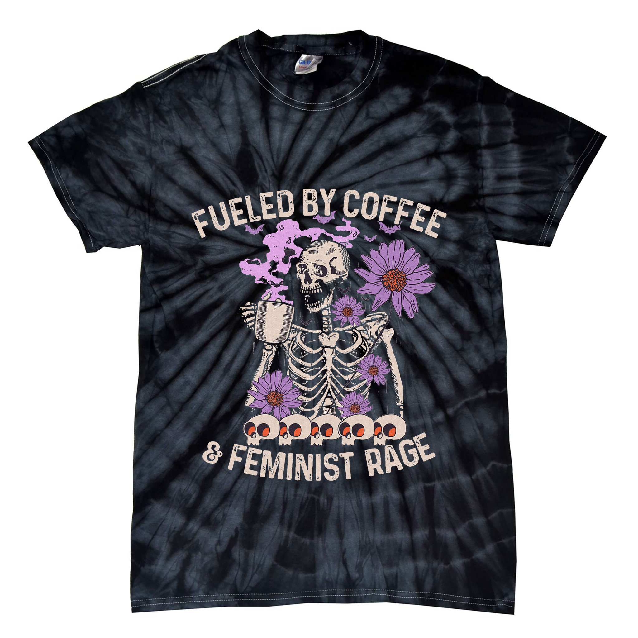 Fueled By Coffee & Feminist Rage Feminism Coffee Lovers Tie-Dye T-Shirt
