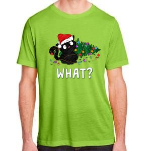 Funny Black Cat Pushing Christmas Tree Over Graphic Design Adult ChromaSoft Performance T-Shirt