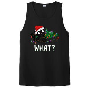 Funny Black Cat Pushing Christmas Tree Over Graphic Design PosiCharge Competitor Tank