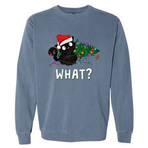 Funny Black Cat Pushing Christmas Tree Over Graphic Design Garment-Dyed Sweatshirt