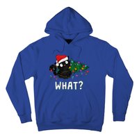 Funny Black Cat Pushing Christmas Tree Over Graphic Design Hoodie